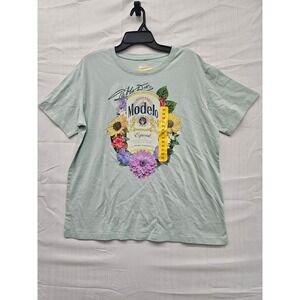 Modelo Especial Floral Graphic Tee Womens‎ Sage Green Cotton T-Shirt 16776 New